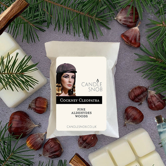 Cockney Cleopatra Wax Melts with pine aldehydes woods by Candle Snob