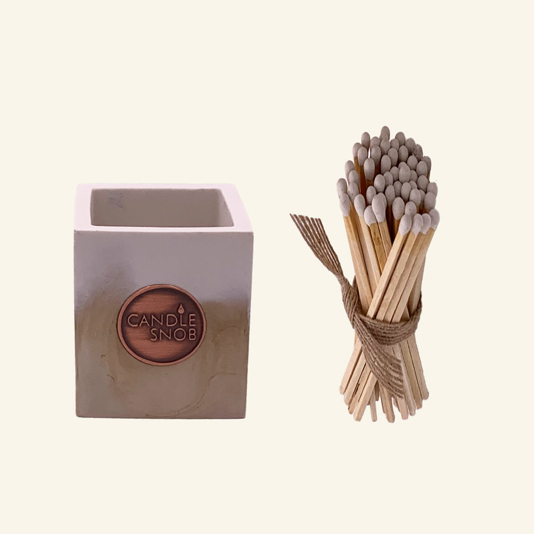 Matchstick holder pot with long white matches for candles by Candle Snob