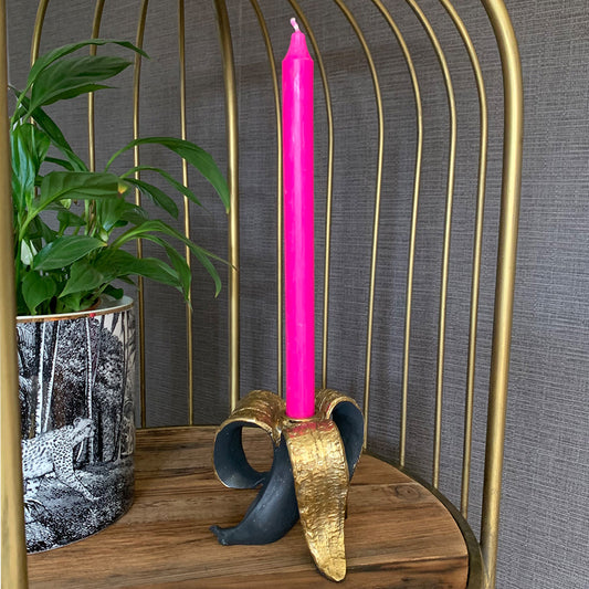 Peeled banana candle holder in black and gold