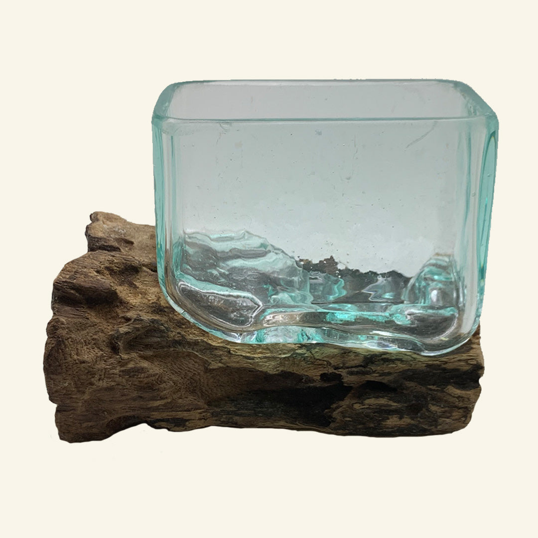 Wood and melted glass small mini bowl from Bali