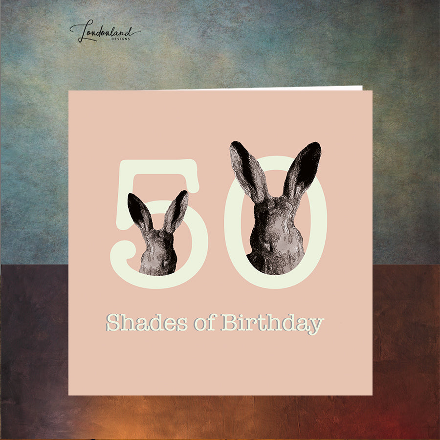 Fifty Shades Blush 50th Birthday Card with wild hares