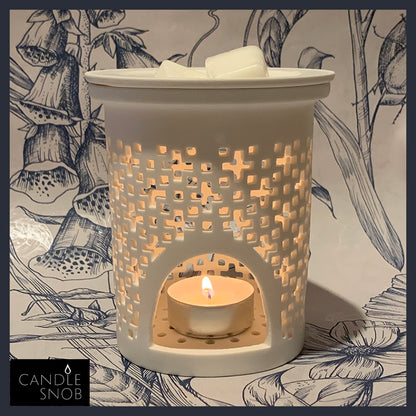 Moroccan style patterned ceramic matt white unglazed wax melt melter / burner - Candle Snob by Londonland Designs