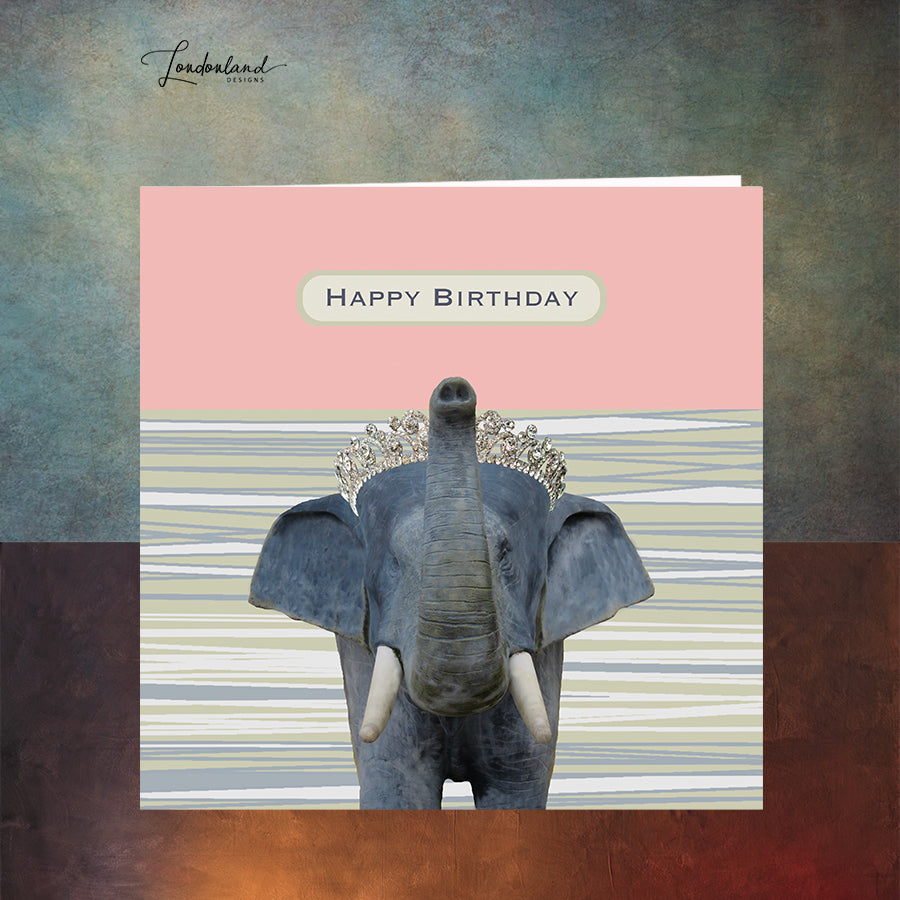 Elephants Never Forget, Elephant with Diamond Tiara Birthday Card