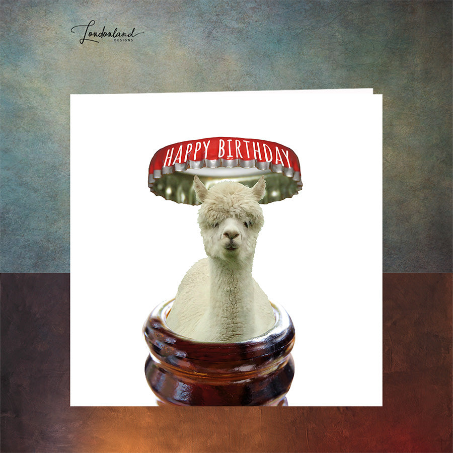 Alpaca Pint Beer Bottle Birthday Card - Quirky Birthday Card