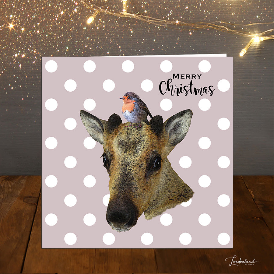 Baby Reindeers Friend pink spot Christmas Card