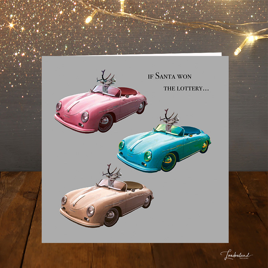 If Santa Won The Lottery vintage sports cars Christmas Card