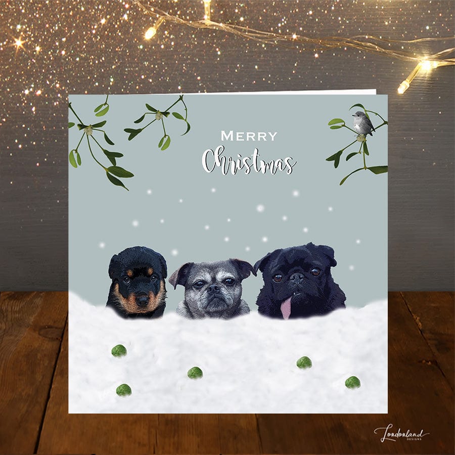 Snow Dogs Puppies Christmas Card