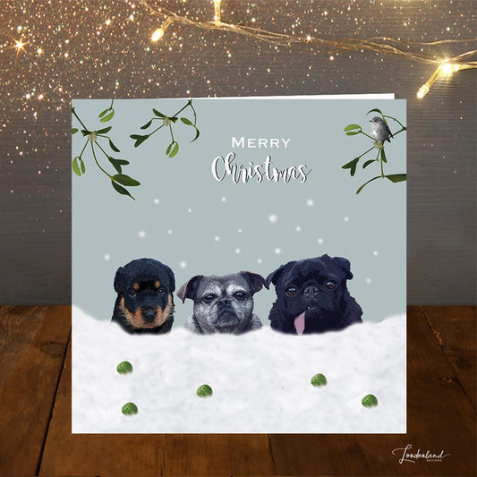 Snow Dogs Puppies Christmas Card