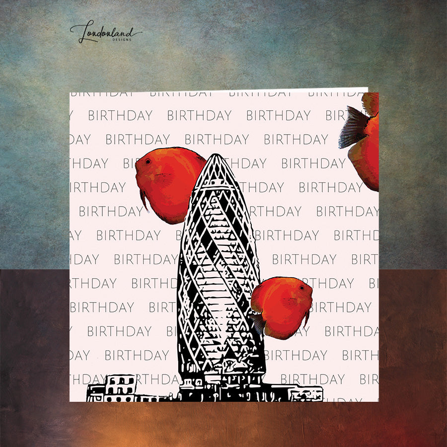 Gherkin Fish Birthday Card, London Landmark