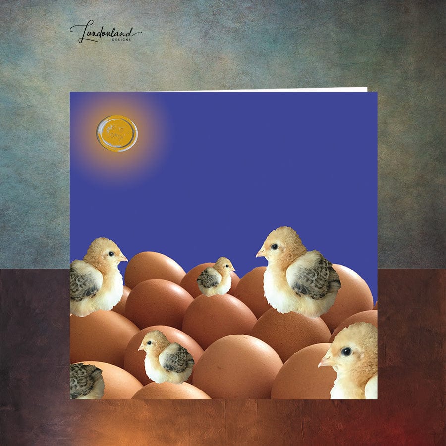 Button Moonlight chicks and eggs Easter Card