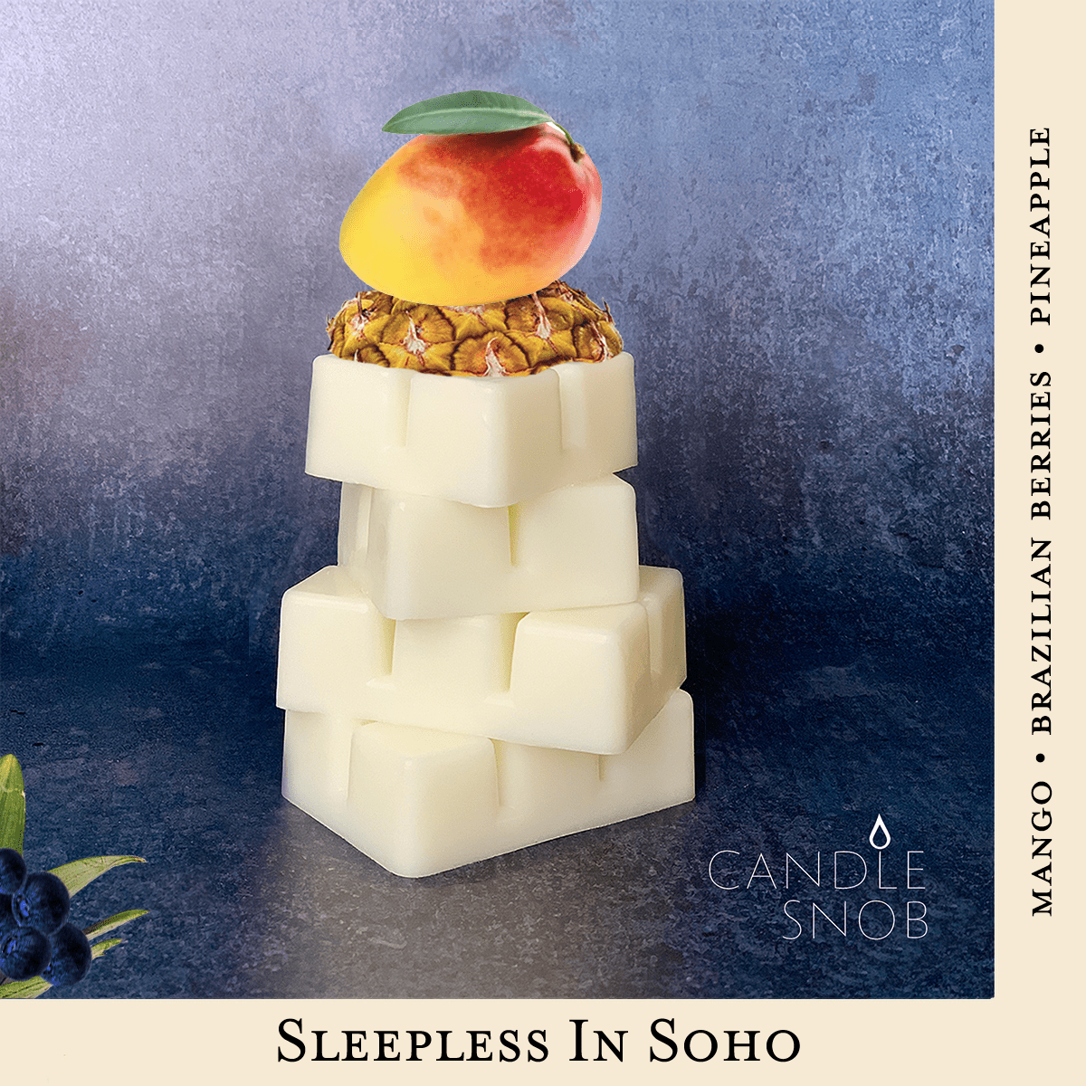 Sleepless In Soho Candle Snob Scented Wax melts with mango, berries & pineapple