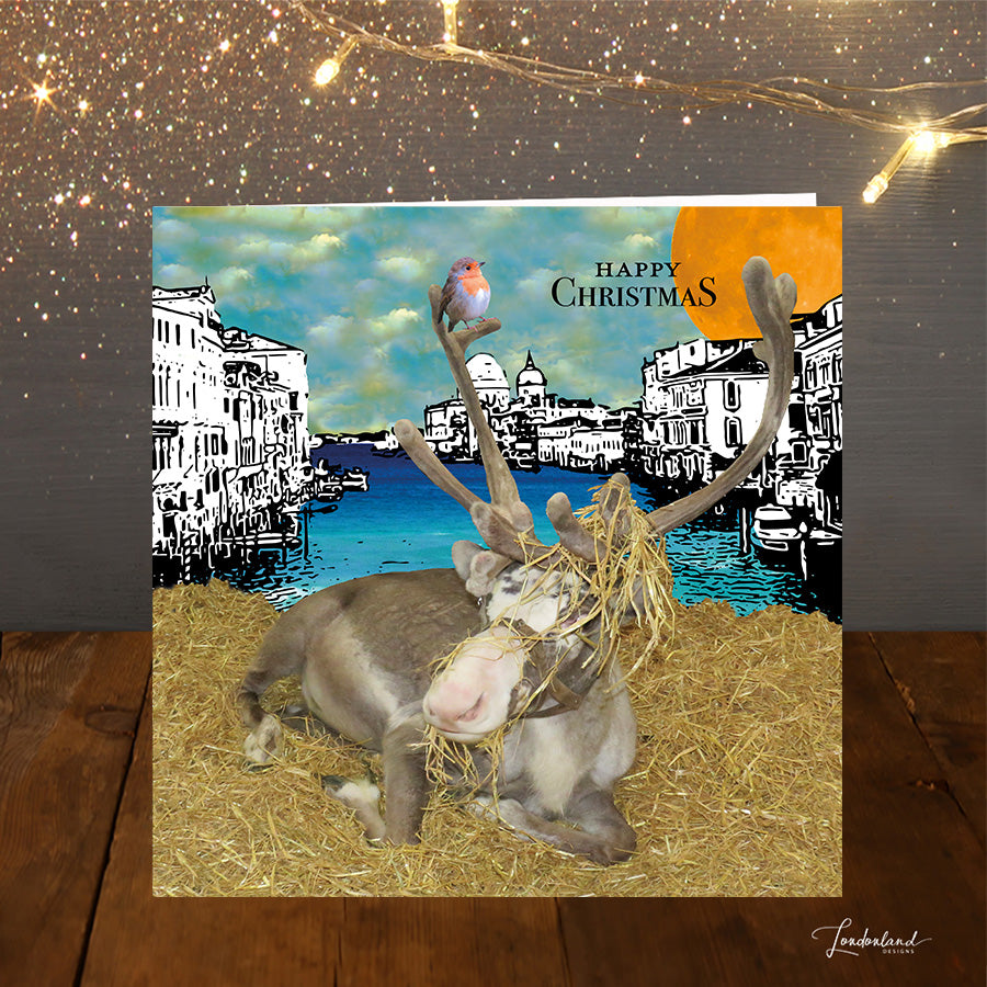 Rudolph in Venice Christmas Card by Londonland Designs