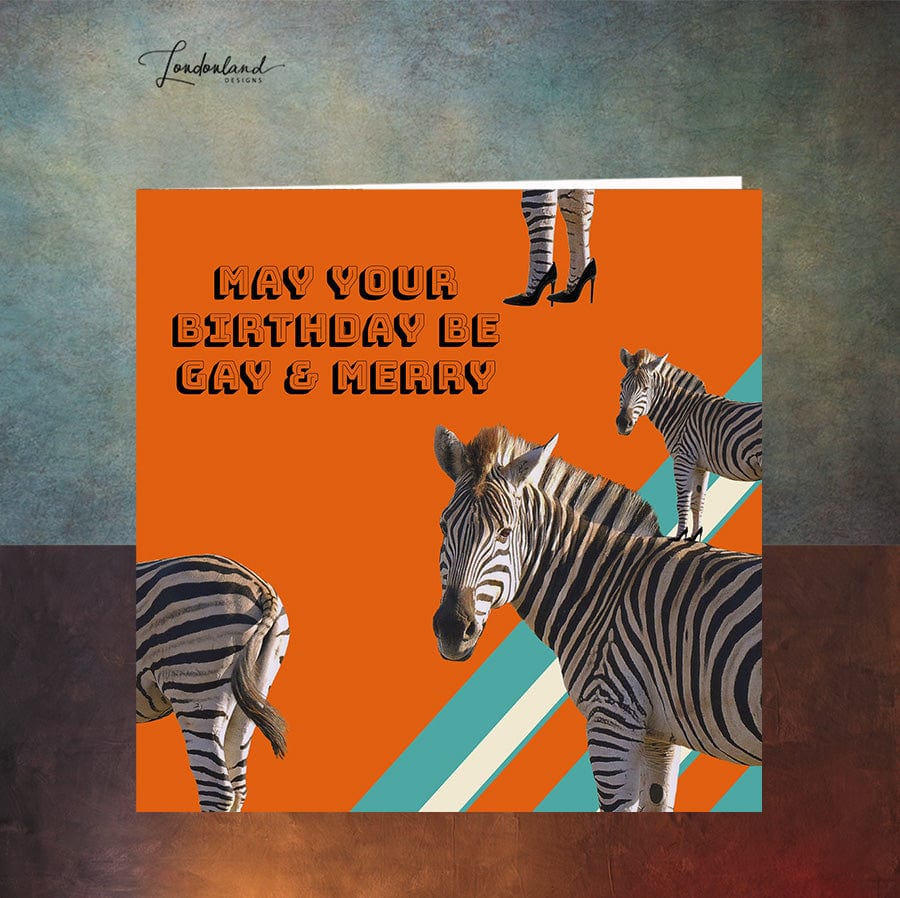 Zebra Crossing, stripey orange gay Birthday Card