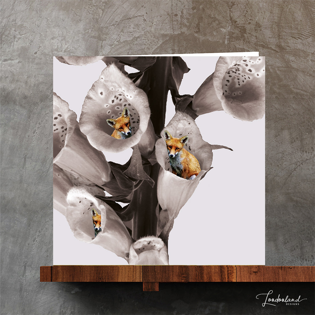 Fox inside foxglove flowers designer greeting card