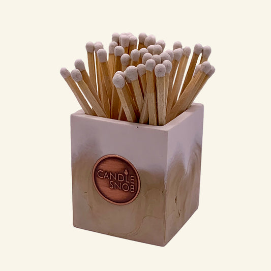 Match stick holder pot with long white matches for candles by Candle Snob
