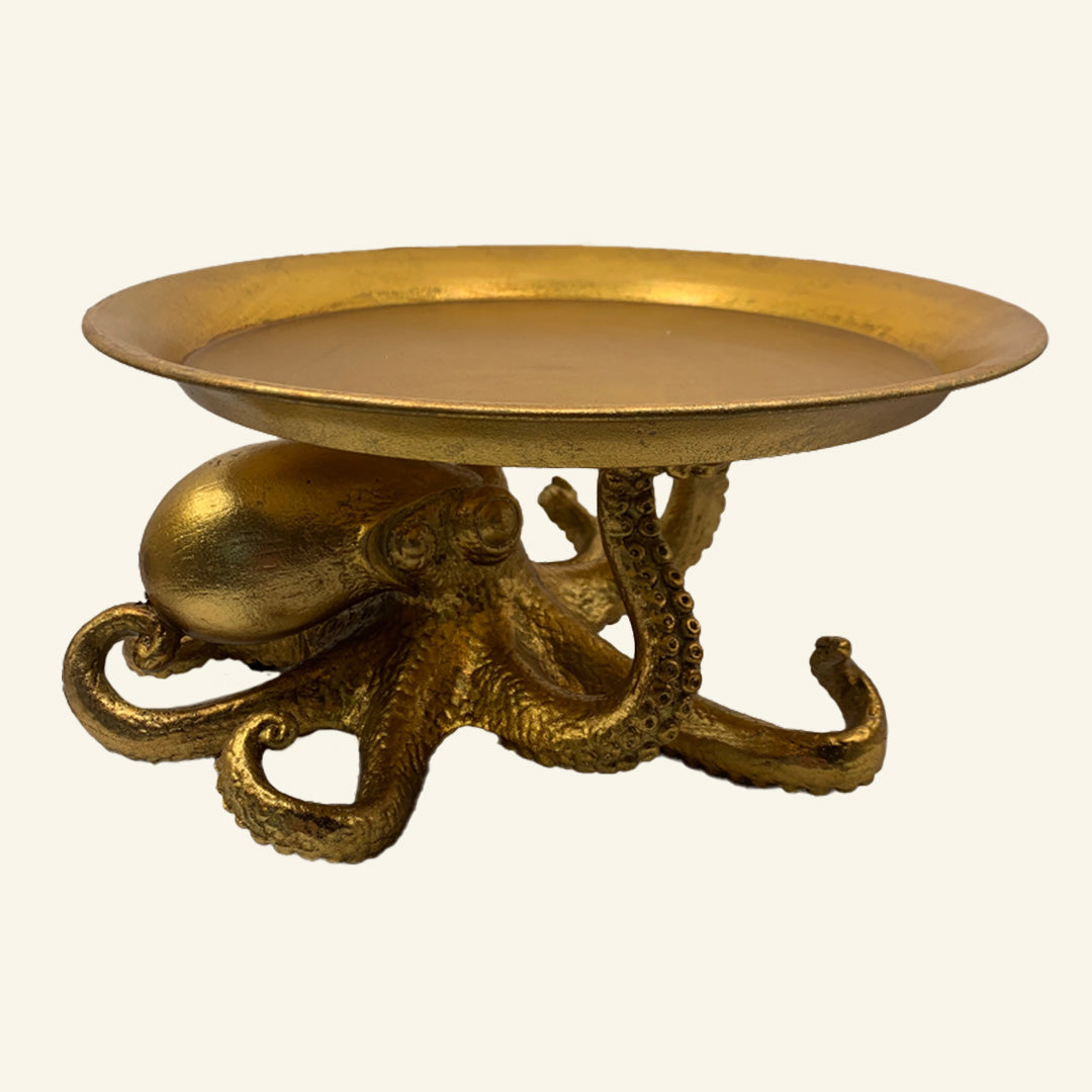 Antiqued gold octopus tray plate 