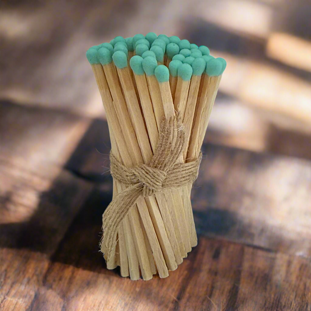86mm long safety matches for lighting candles. Aqua colour.