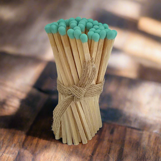 86mm long safety matches for lighting candles. Aqua colour.
