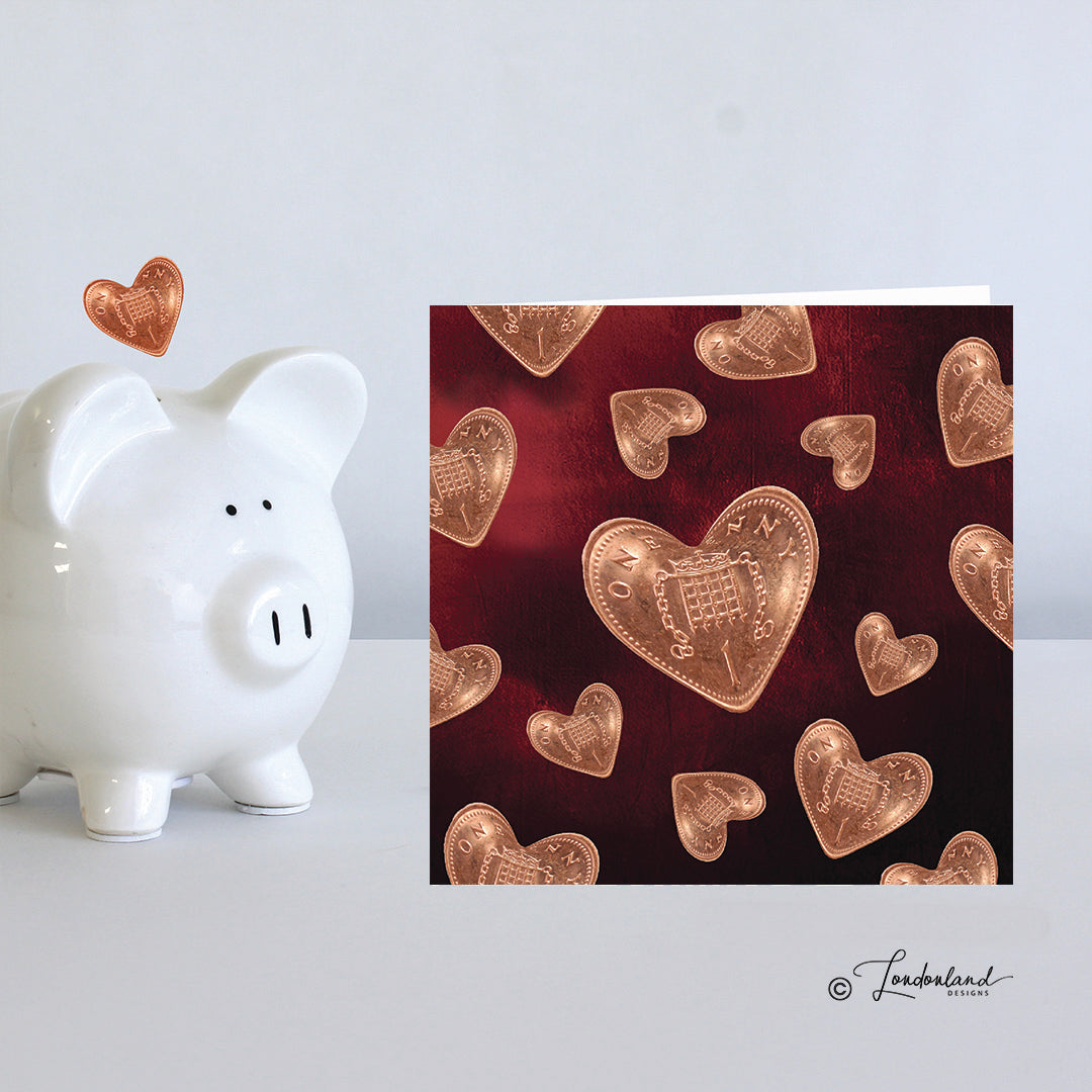 Unique Heart shaped 1p coins greeting card | Money Penny by Londonland Designs