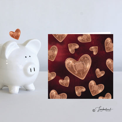 Unique Heart shaped 1p coins greeting card | Money Penny by Londonland Designs