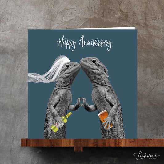 Anniversary Card | Two lizards with veil and pint | You Old Lizards by Londonland Designs