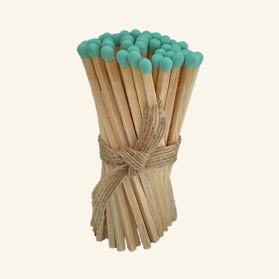 86mm long safety matches for lighting candles. Aqua colour.