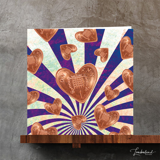 Heart shaped coins greeting card | Money Penny by Londonland Designs