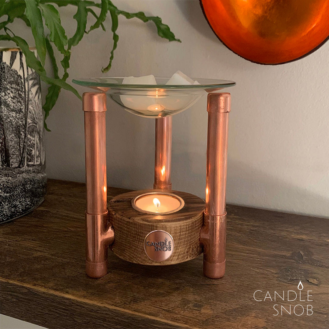 Reclaimed wood & copper wax melt warmer by Candle Snob.