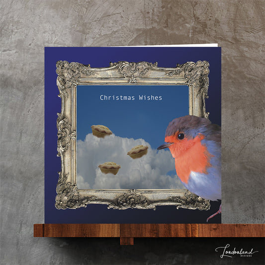 Quirky robin and mince pie Christmas Card