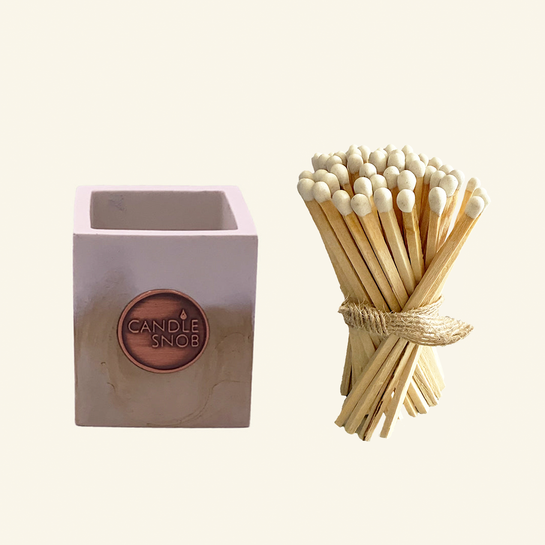 Matchstick holder pot with long white matches for candles by Candle Snob