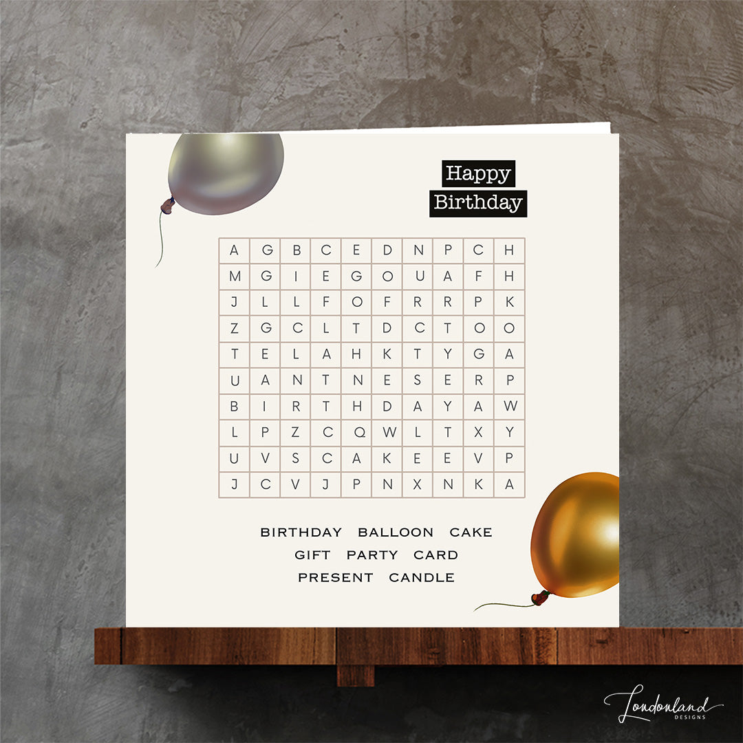 Unique word search designer birthday card