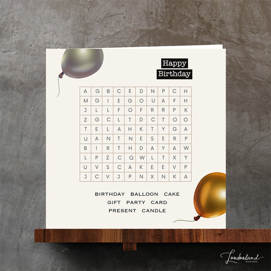 Unique word search designer birthday card