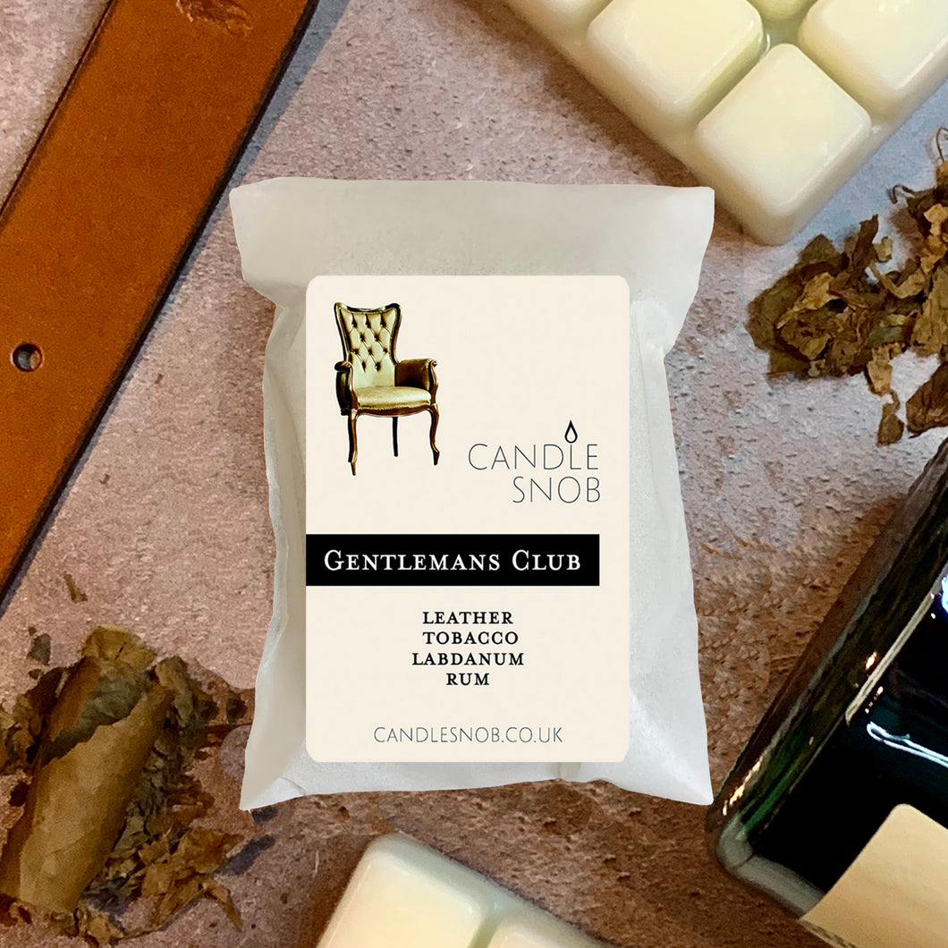 Candle Snob Gentlemans Club scented wax melts with leather tobacco labdanum rum