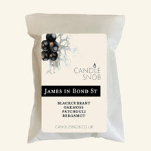 Load image into Gallery viewer, James in Bond Street - Candle Snob scented wax melts - blackcurrant oakmoss patchouli bergamot
