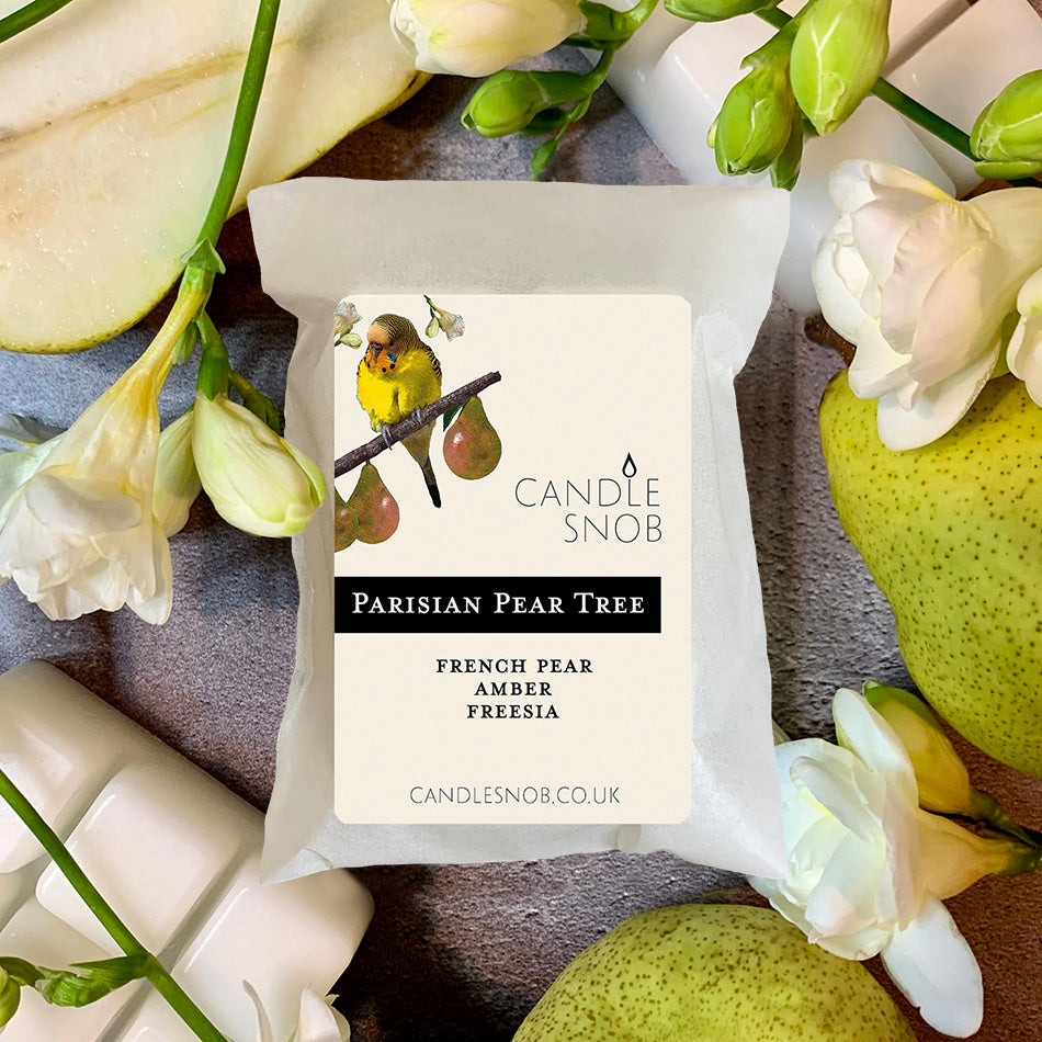 Candle Snob Parisian Pear Tree wax melts with French Pear, Amber, Freesia