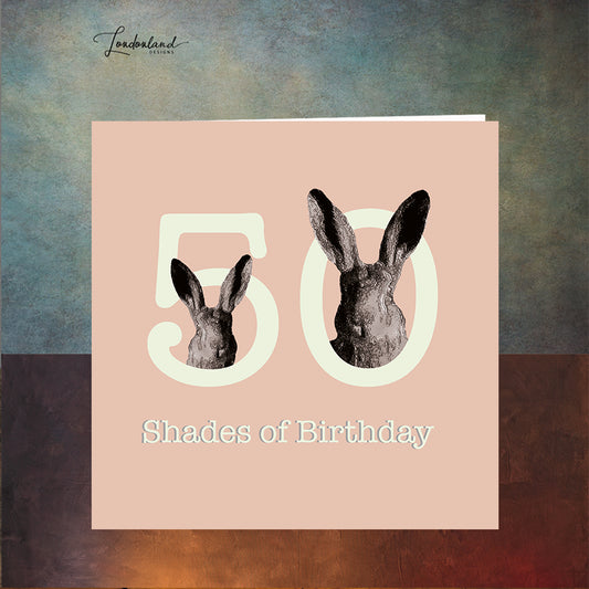 Fifty Shades Blush 50th Birthday Card with wild hares