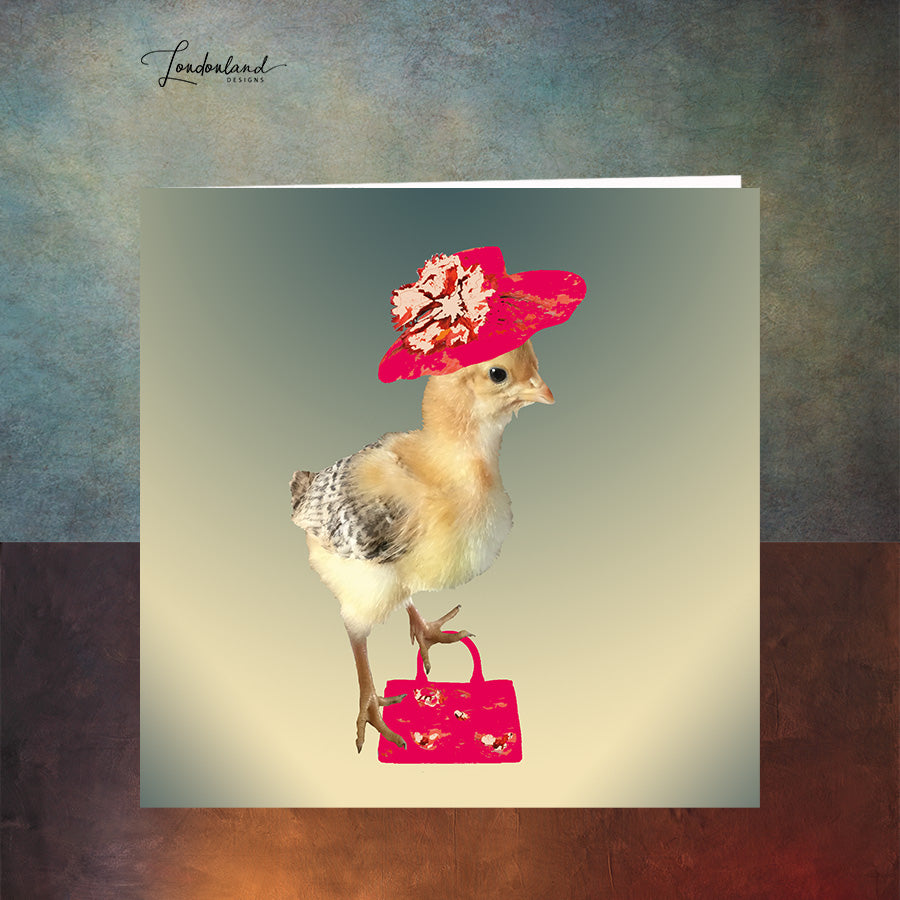 Ascot Chick Easter Card with Hat & Handbag