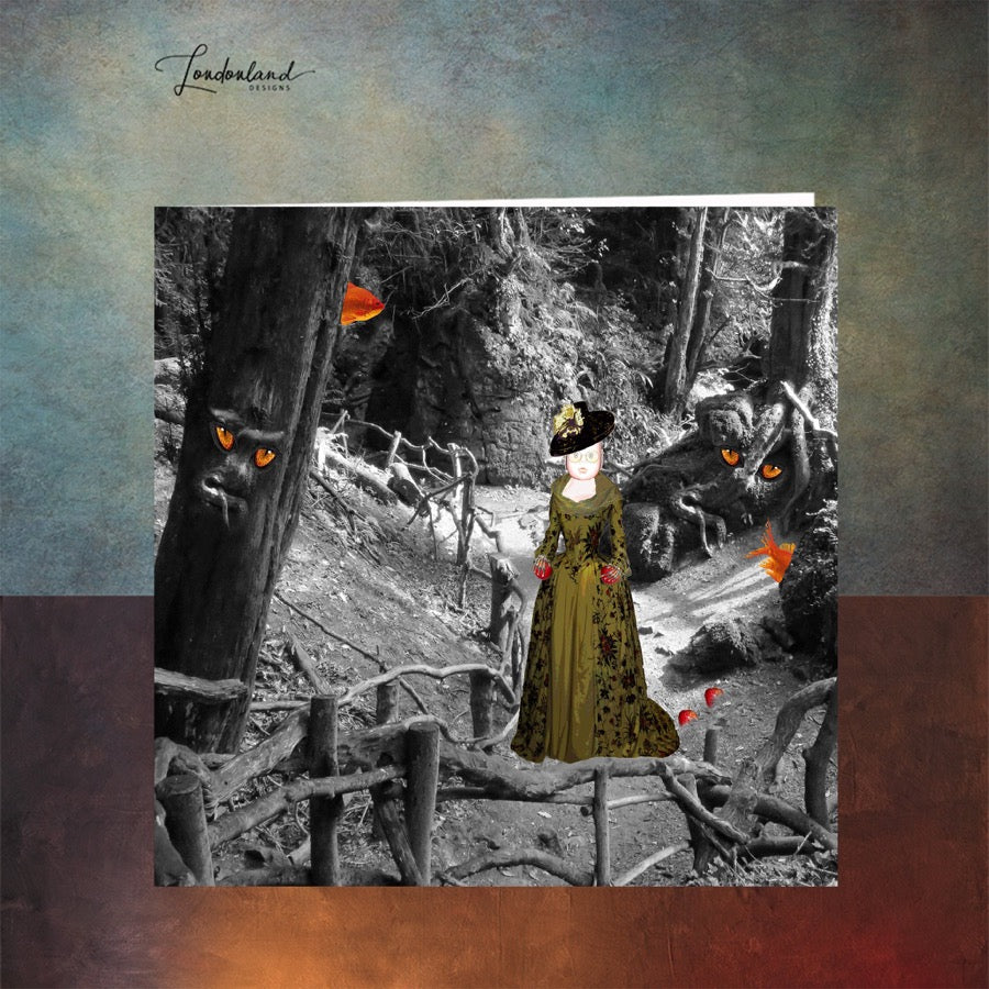 Alice in Puzzlewood Forest Mystical Halloween Greeting Card  by Londonland Designs