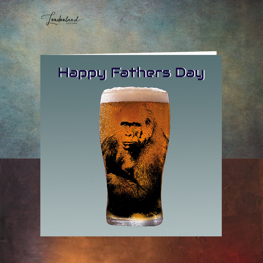 Alpha Male Fathers Day Card with gorilla ape in a pint glass
