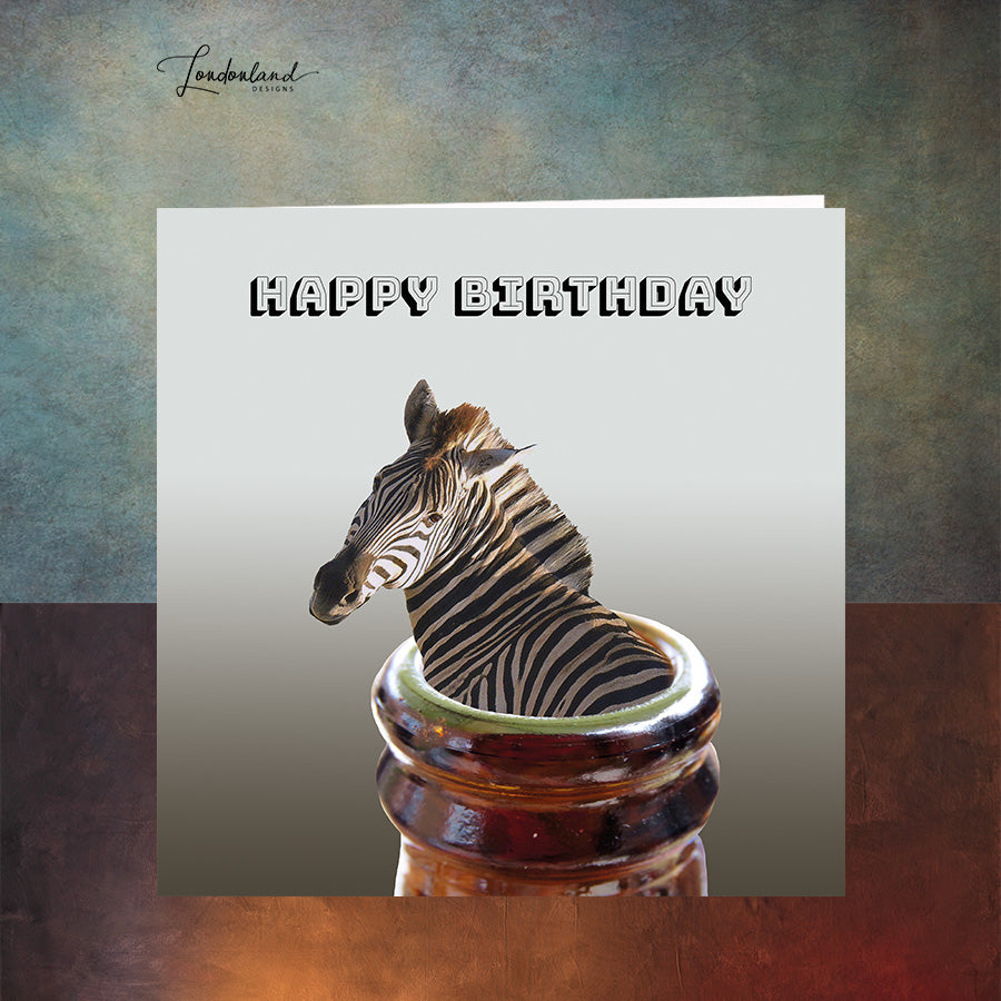 Beer Goggles, zebra in a bottle Birthday Card