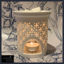 Load image into Gallery viewer, Moroccan style patterned ceramic matt white unglazed wax melt melter / burner - Candle Snob by Londonland Designs
