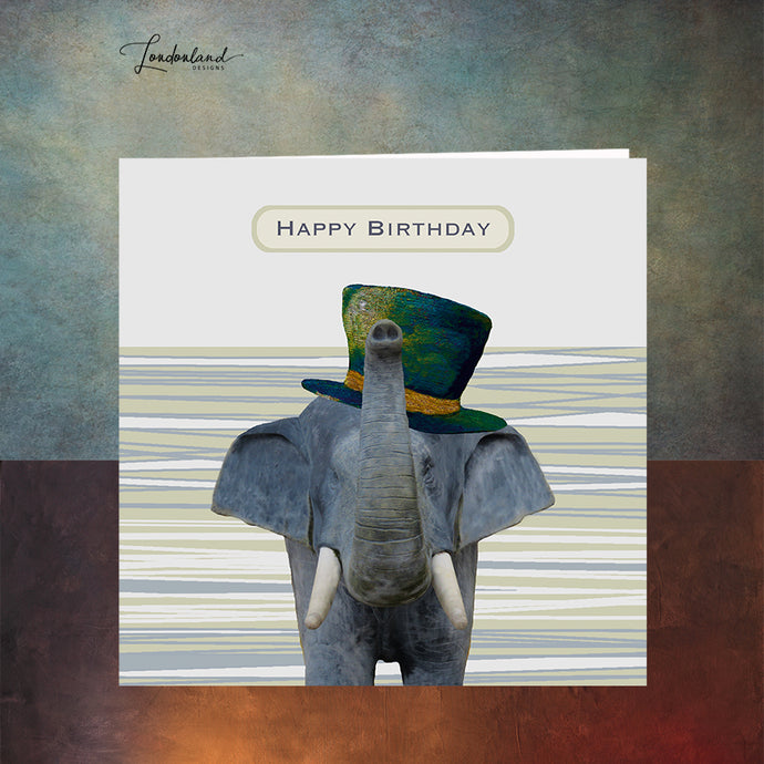 Elephants Never Forget Birthday Card, with Top Hat