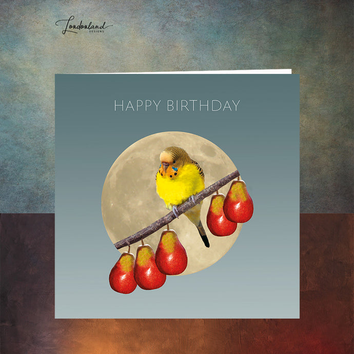 Five a Day Budgie Bird & Pear Birthday Card