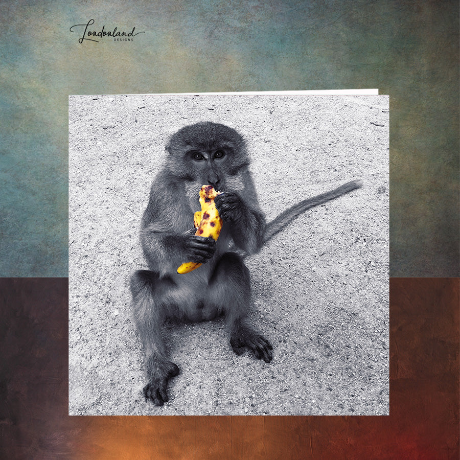 Grateful Monkey with banana Greeting Card