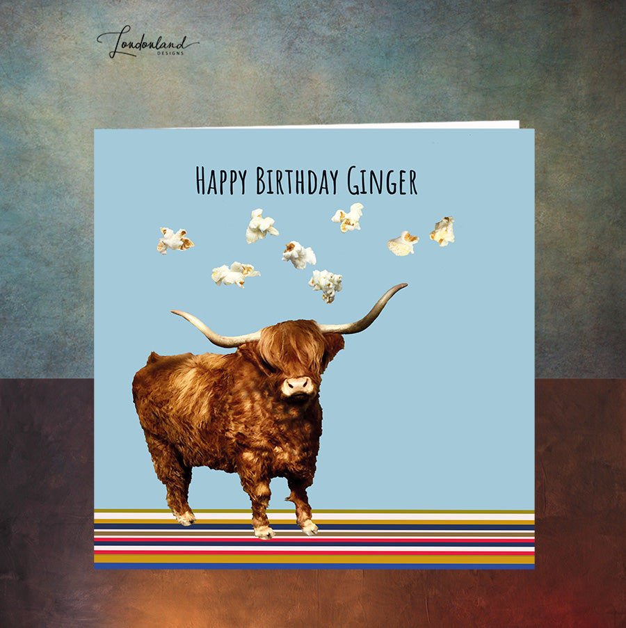 Ginger Moo Clouds , Scottish Highland Cattle Birthday Card