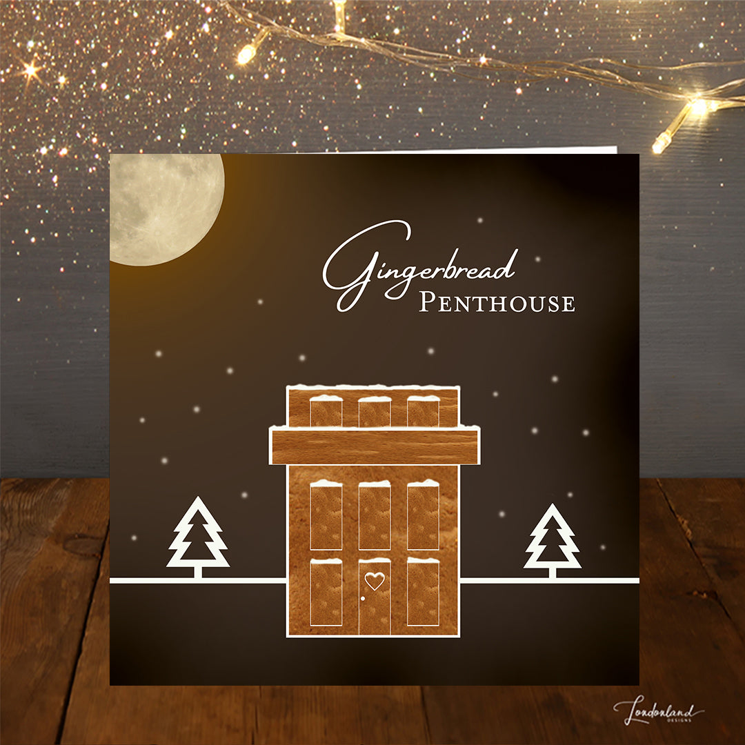 Gingerbread Penthouse Brown Christmas Card by Londonland Designs