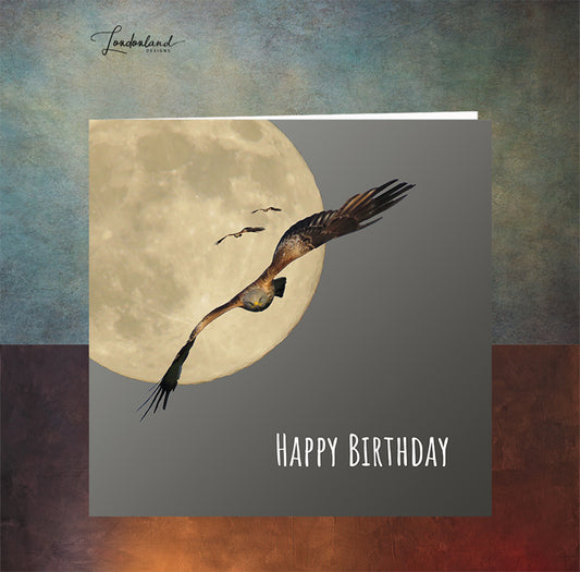Into The Night, Red Kite Bird & Moon Birthday Card