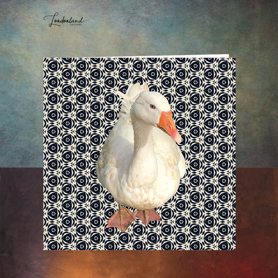 Mother Goose Greeting Card with navy blue pattern