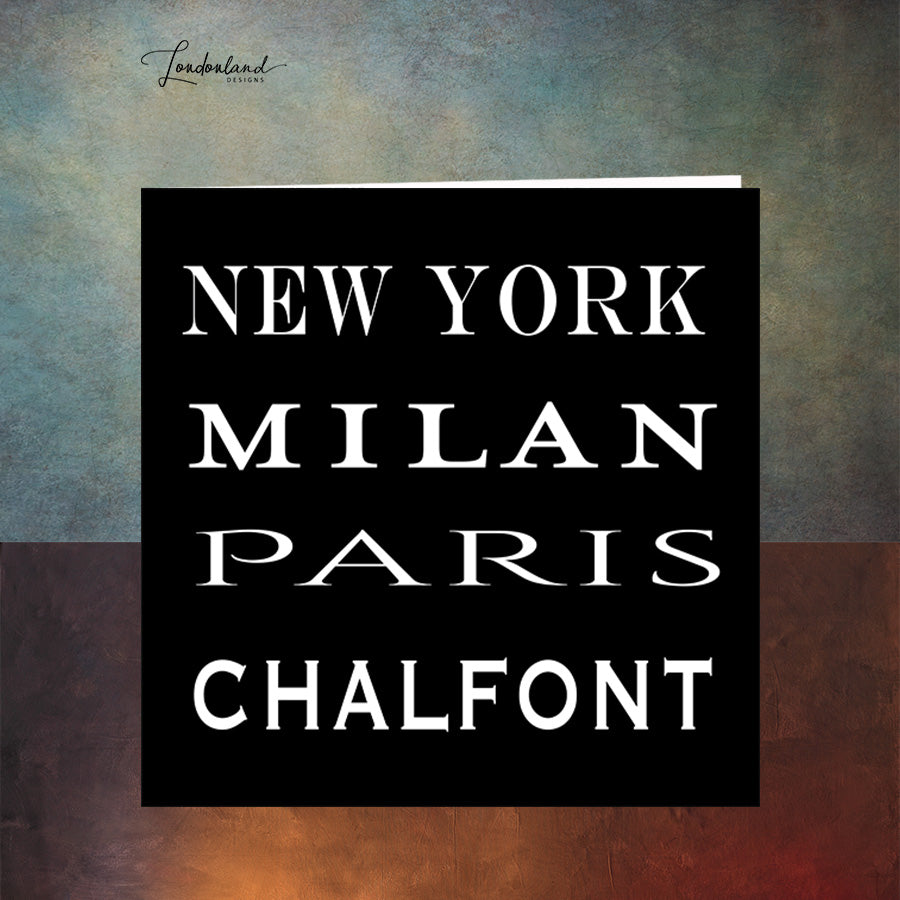 Posh Chalfont Greeting Card, New York, Paris, Milan