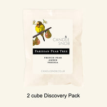 Load image into Gallery viewer, Parisian Pear Tree wax melts 2 cube sample pack by Candle Snob with French Pear, Amber &amp; Freesia
